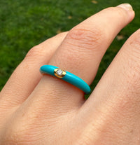 Dark Turquoise Enamel, 18K Gold, and Diamond Band, Size 6.25