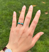Dark Turquoise Enamel, 18K Gold, and Diamond Band, Size 6.25