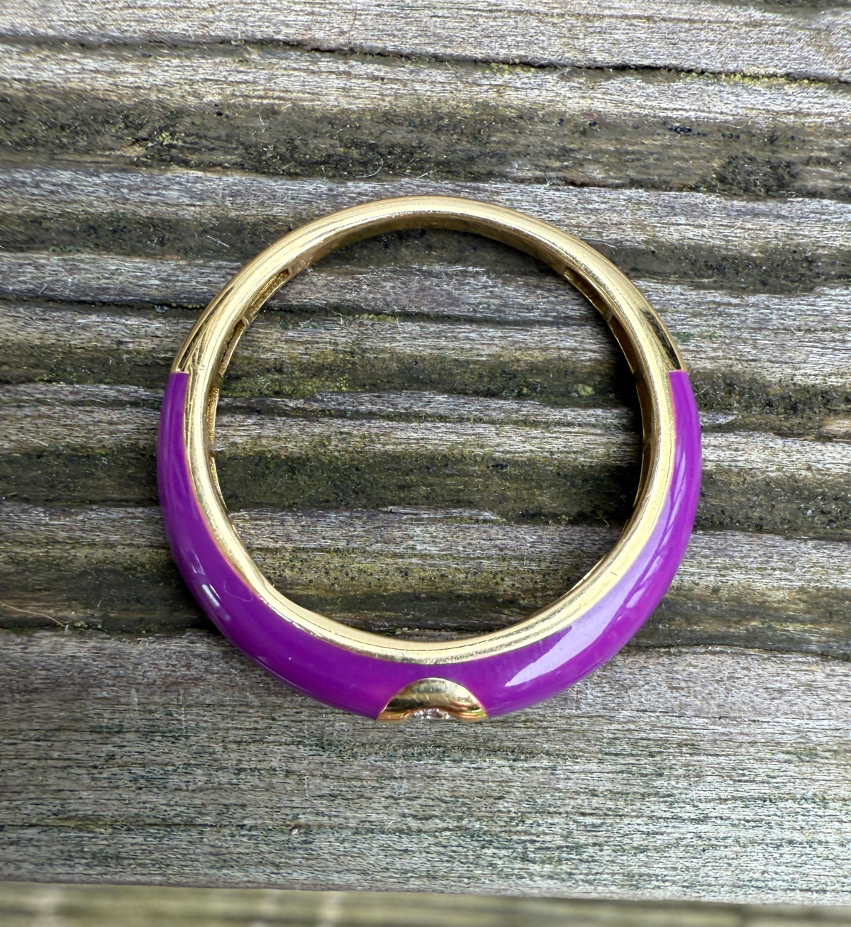 Purple Enamel, 18K Gold, and Diamond Band, Size 6.75