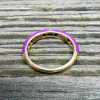Purple Enamel, 18K Gold, and Diamond Band, Size 6.75
