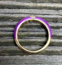 Purple Enamel, 18K Gold, and Diamond Band, Size 6.75