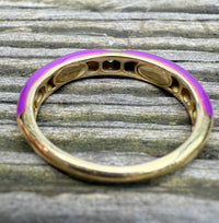 Purple Enamel, 18K Gold, and Diamond Band, Size 6.75