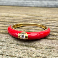 Red Enamel, 18K Gold, and Diamond Band, Size 6.75