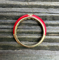 Red Enamel, 18K Gold, and Diamond Band, Size 6.75