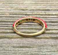 Red Enamel, 18K Gold, and Diamond Band, Size 6.75