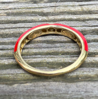 Red Enamel, 18K Gold, and Diamond Band, Size 6.75