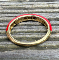 Red Enamel, 18K Gold, and Diamond Band, Size 6.75