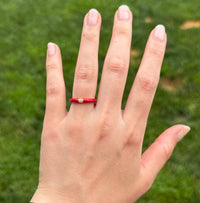 Red Enamel, 18K Gold, and Diamond Band, Size 6.75