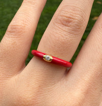 Red Enamel, 18K Gold, and Diamond Band, Size 6.75