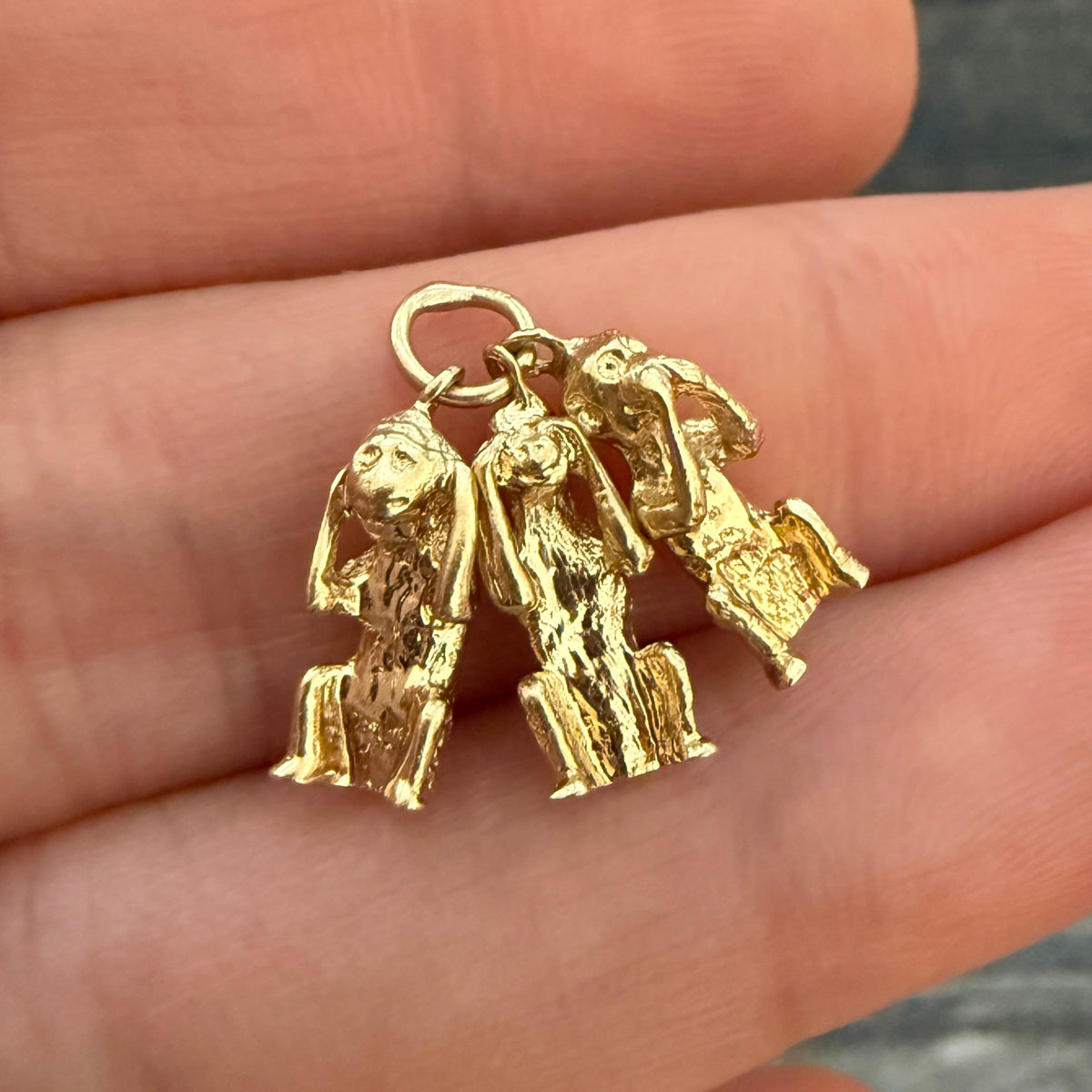 Three Wise Monkeys 14K Gold Charm