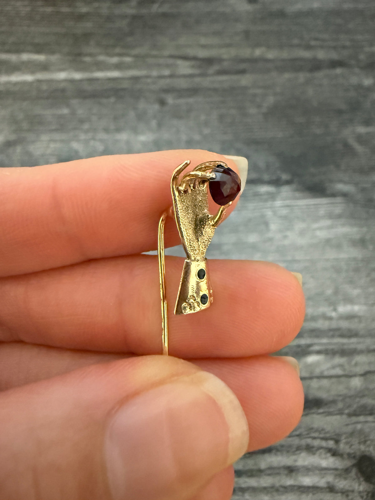 Antique 10K Gold Hand with Cuff Detail Stick Pin