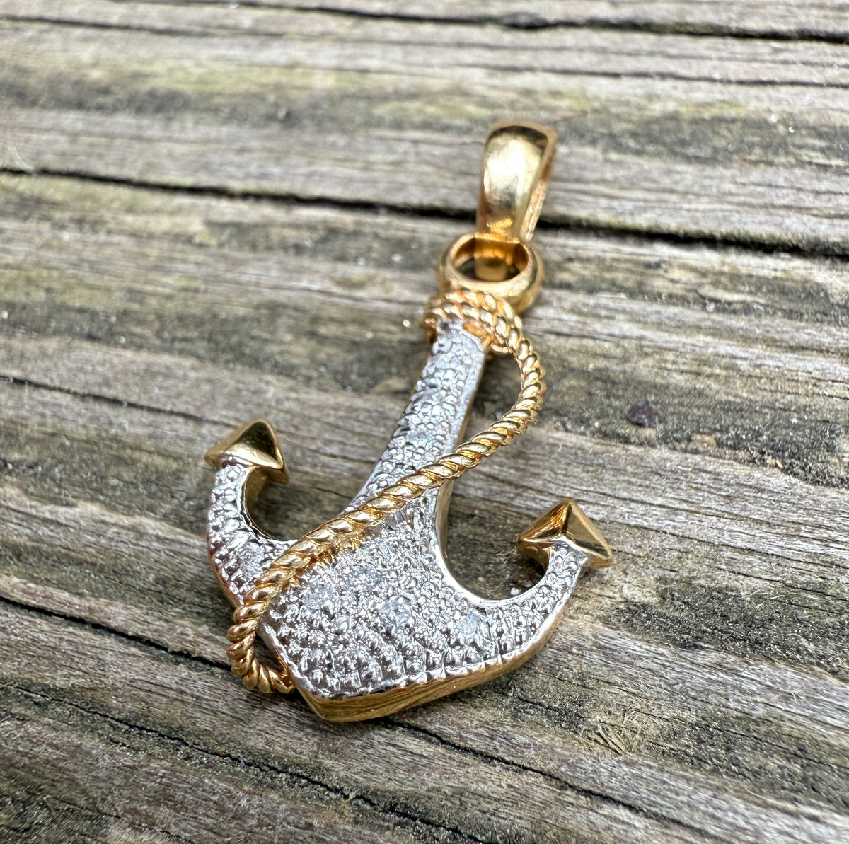 Diamond and 14K Gold Anchor Charm