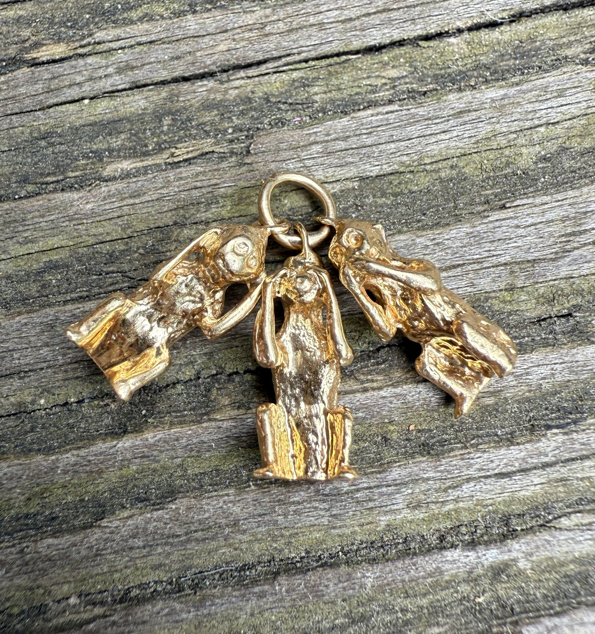 Three Wise Monkeys 14K Gold Charm