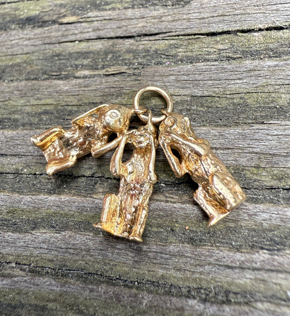 Three Wise Monkeys 14K Gold Charm