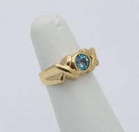 Vintage Blue Topaz and 14K Gold XOXO Ring