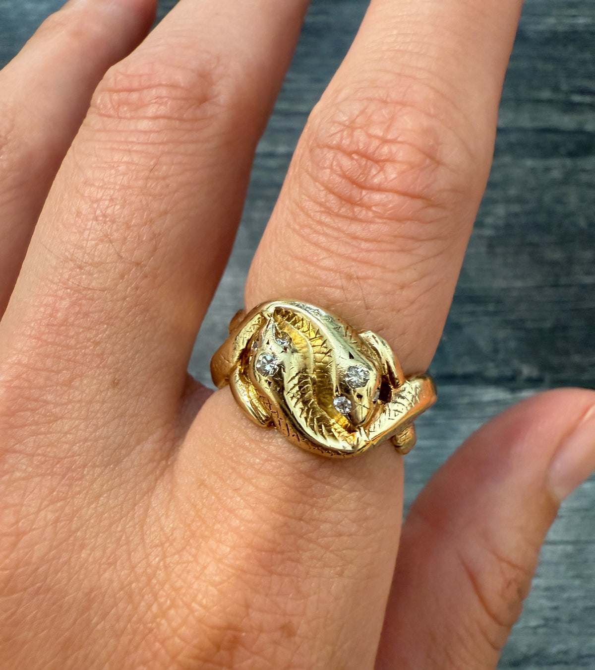 Diamond Double Snake Head Ring in 14K Gold