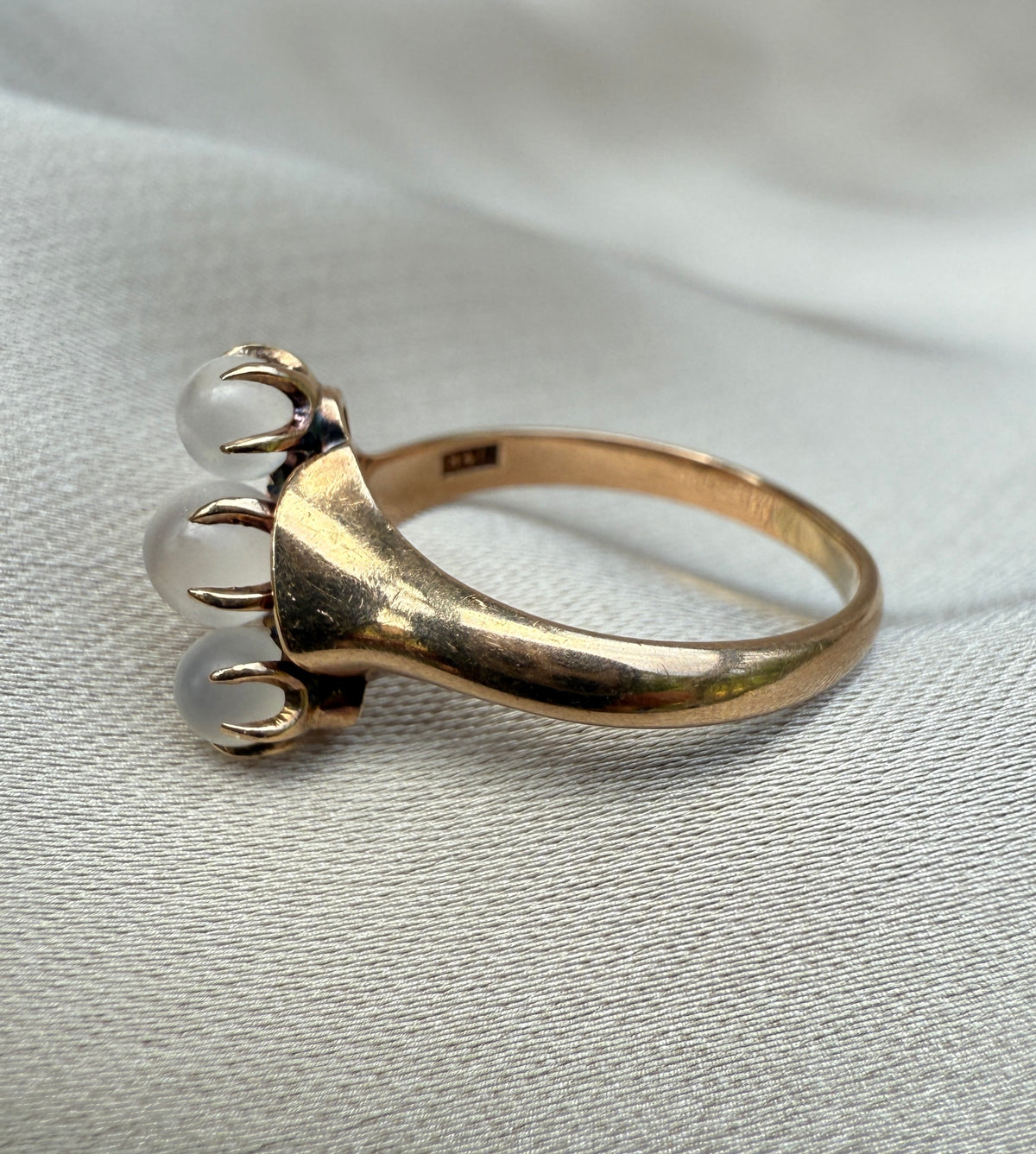 Victorian 3 Stone Moonstone and 14K Gold Ring