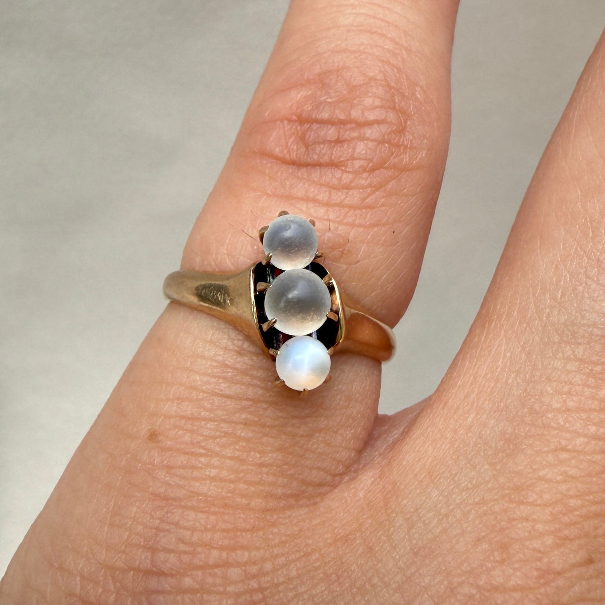 Victorian 3 Stone Moonstone and 14K Gold Ring