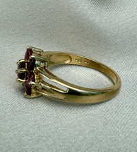 English Ruby Cluster Flower Ring in 14K Gold