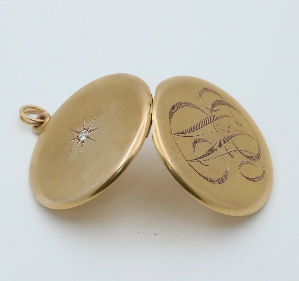 Large Victorian Star Set Diamond and 10K Gold Locket
