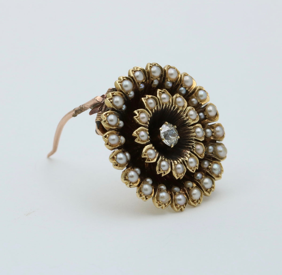 Victorian Diamond and Split Pearl Sunflower Pin