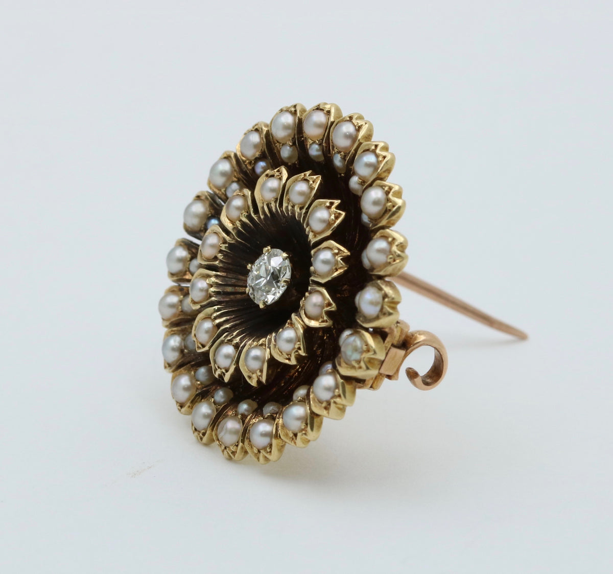 Victorian Diamond and Split Pearl Sunflower Pin