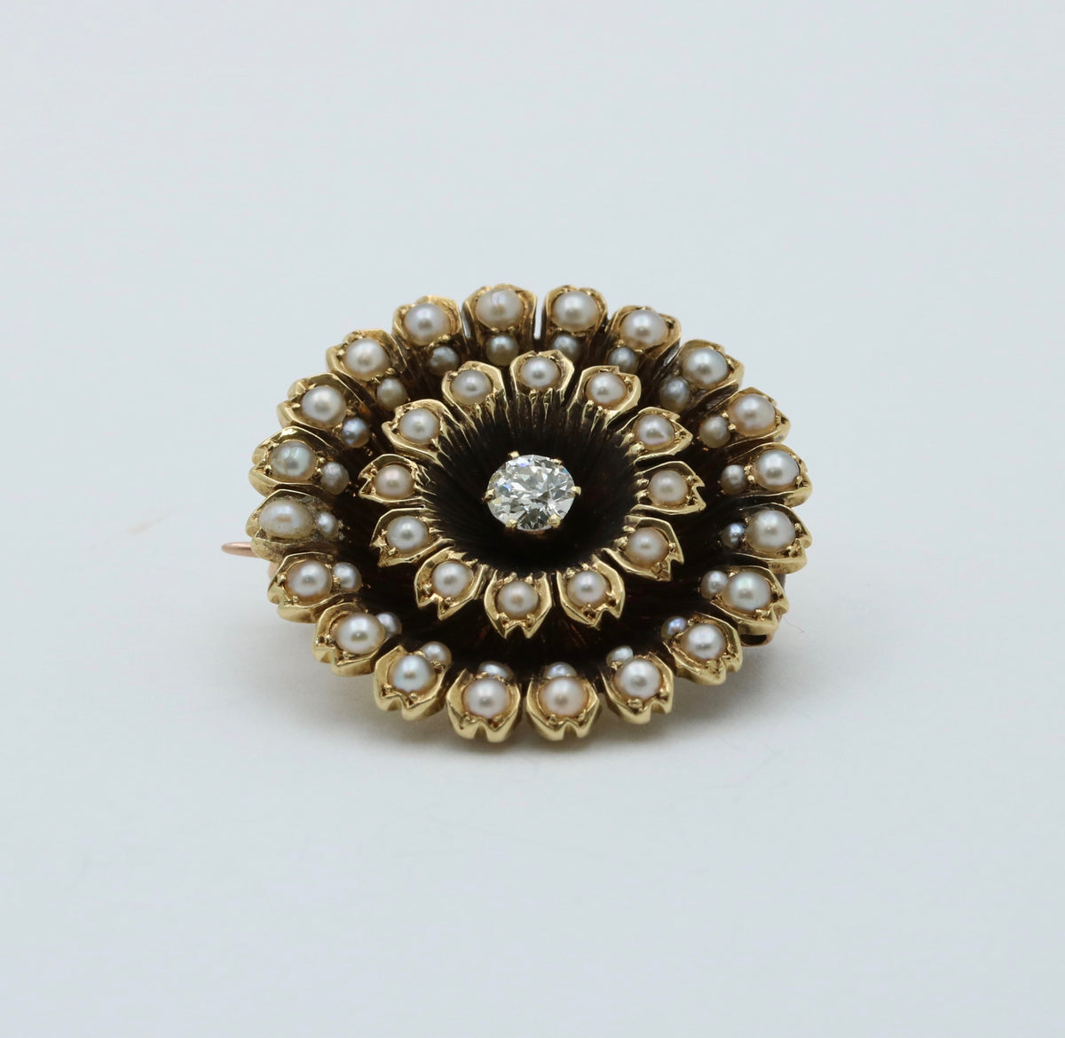 Victorian Diamond and Split Pearl Sunflower Pin
