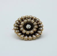 Victorian Diamond and Split Pearl Sunflower Pin