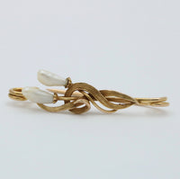 Art Nouveau Pearl and 14K Gold Lily Safety Pin