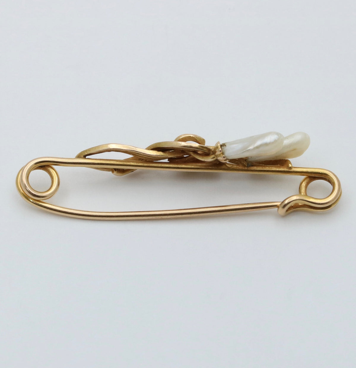Art Nouveau Pearl and 14K Gold Lily Safety Pin