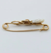 Art Nouveau Pearl and 14K Gold Lily Safety Pin