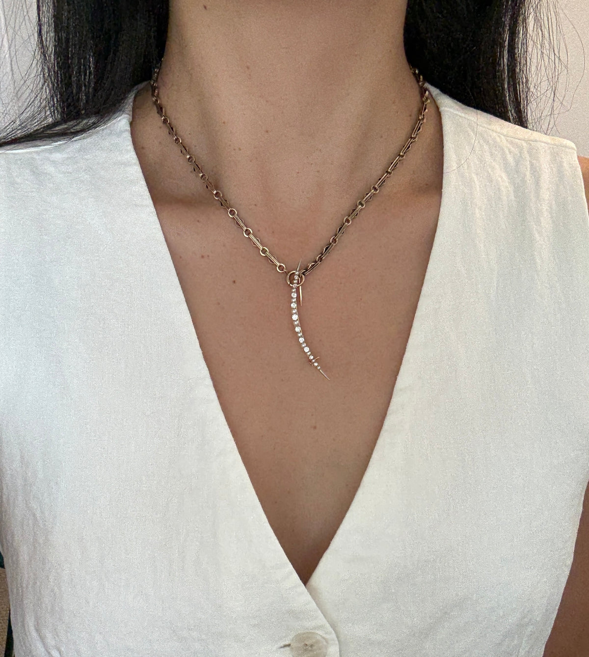 Victorian Diamond and Pearl Crescent Pin