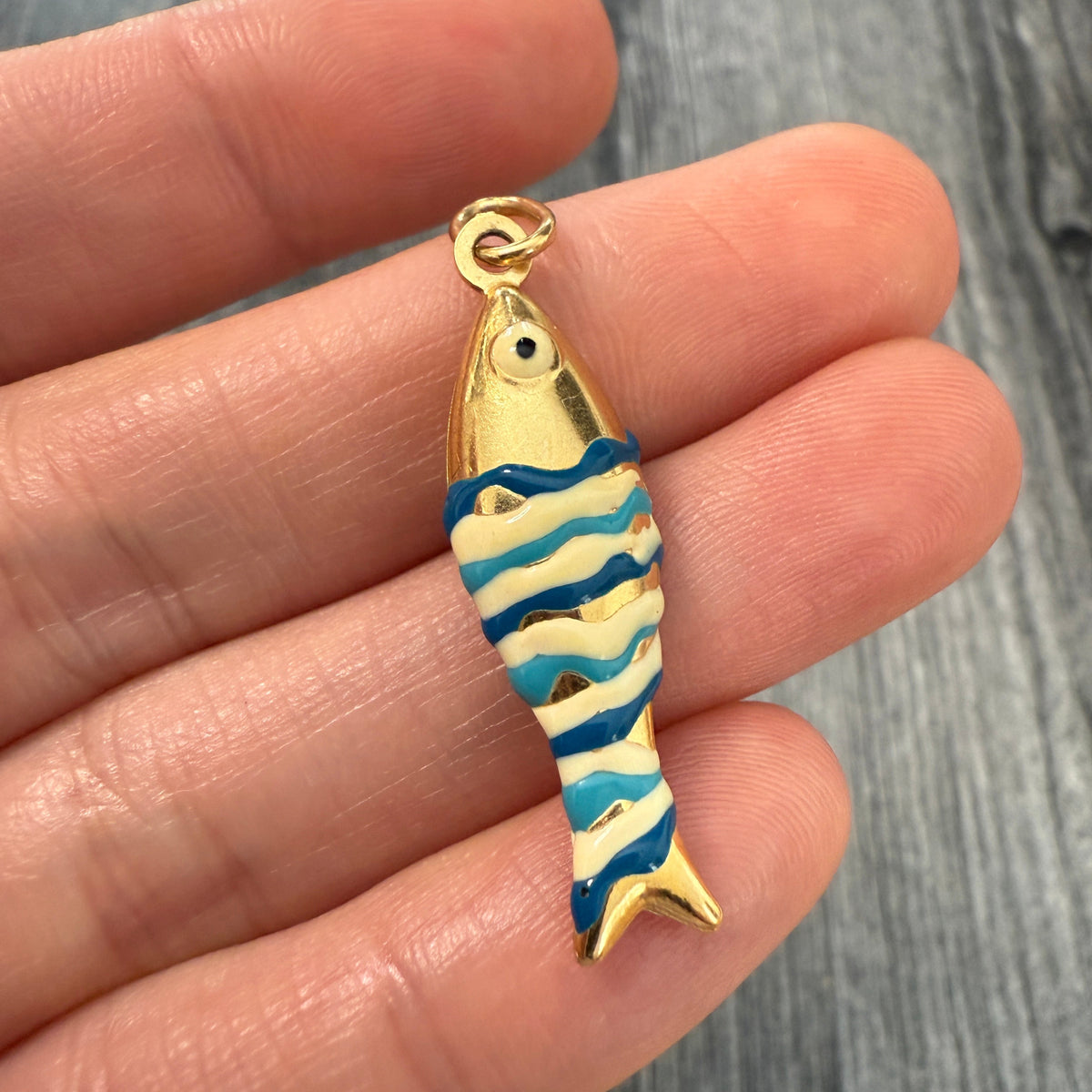 Vintage Enamel and 18K Gold Puffy Fish Charm