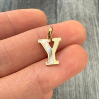 Inlaid Mother Of Pearl and 14K Gold Initial Y Charm