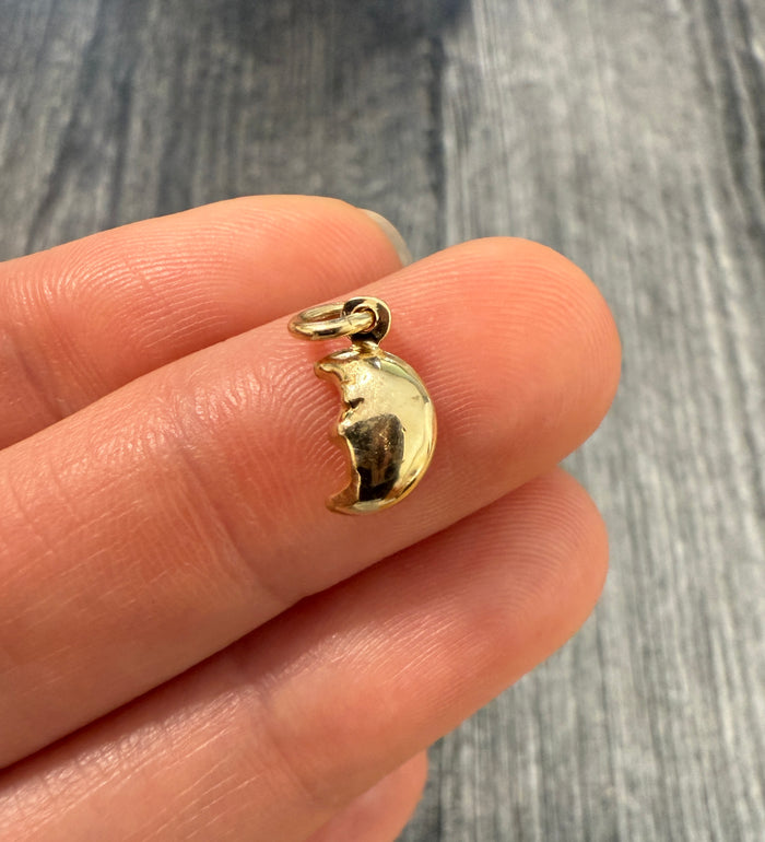 Mini Puffy 10K Gold Crescent Moon Charm