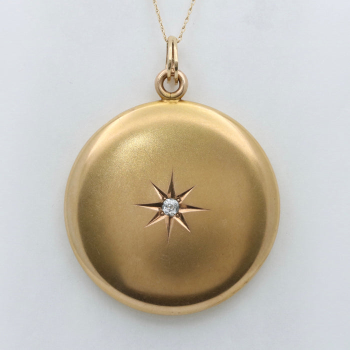 Large Victorian Star Set Diamond and 10K Gold Locket