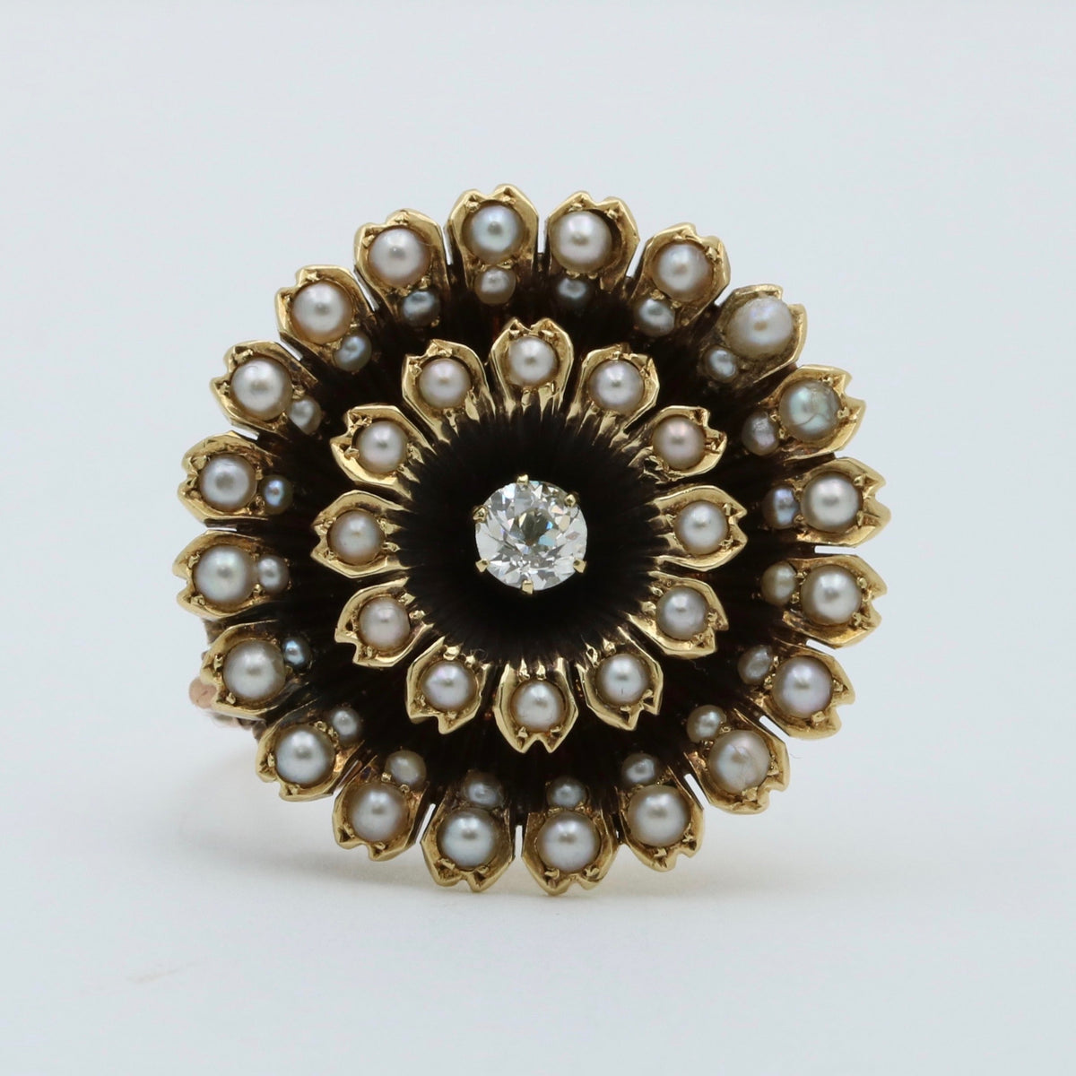 Victorian Diamond and Split Pearl Sunflower Pin