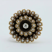 Victorian Diamond and Split Pearl Sunflower Pin