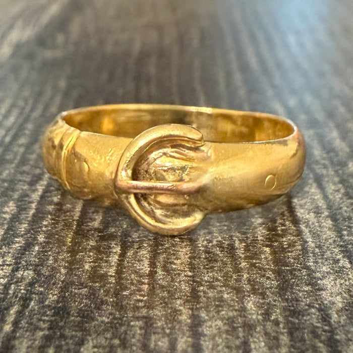Vintage 18K Gold Buckle Band, Size 7