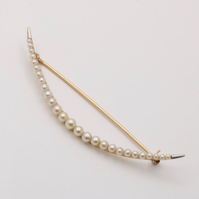 Vintage Pearl and 14K Gold Crescent Pin