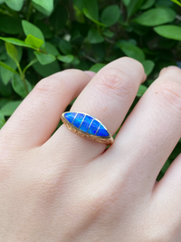 Black Opal Doublet Evil Eye Style 14K Gold Ring, Vintage Band