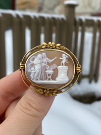 Victorian 18K Gold Putti Cherub Carved Shell Cameo Brooch, Pin