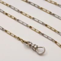 Art Deco 14K Gold Two Tone Ladder Link Watch Chain, 23” Long