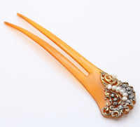 Art Nouveau Diamond, Pearl, and Silver Gilt Hair Comb