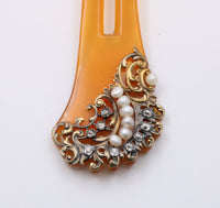 Art Nouveau Diamond, Pearl, and Silver Gilt Hair Comb