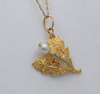 Victorian 14K Gold and Pearl Acorn and Oak Leaf Charm