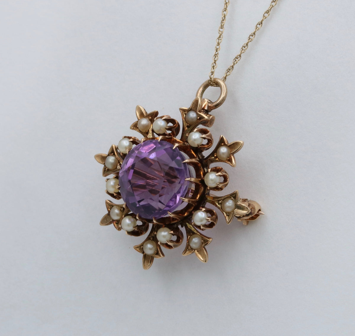 Victorian 14K Gold and Amethyst Snowflake Pendant, Pin