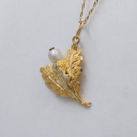 Victorian 14K Gold and Pearl Acorn and Oak Leaf Charm