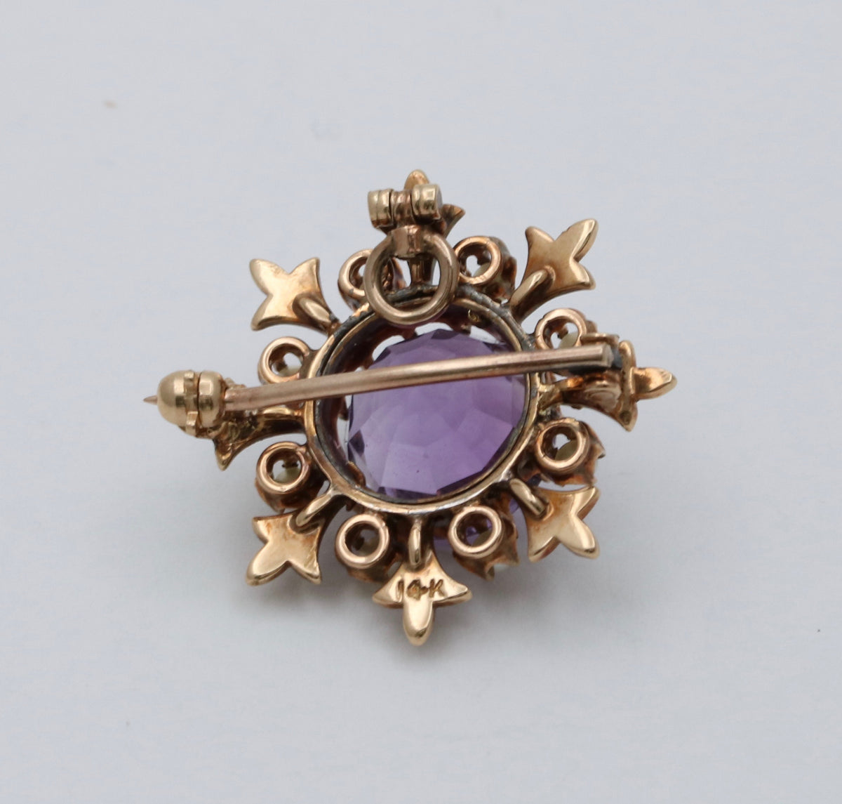 Victorian 14K Gold and Amethyst Snowflake Pendant, Pin
