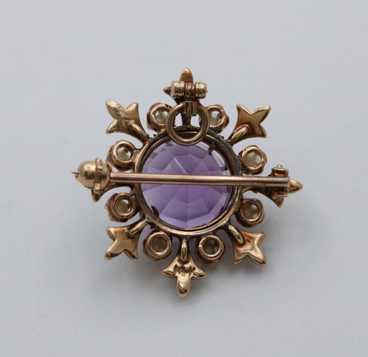 Victorian 14K Gold and Amethyst Snowflake Pendant, Pin